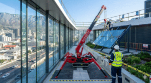 Spider crane hiring Cape Town lifting glass into a residential or commercial project.